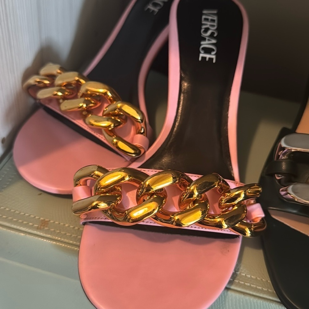 Versace Pink and Gold Women's Heeled Sandals - Picture 9 of 9